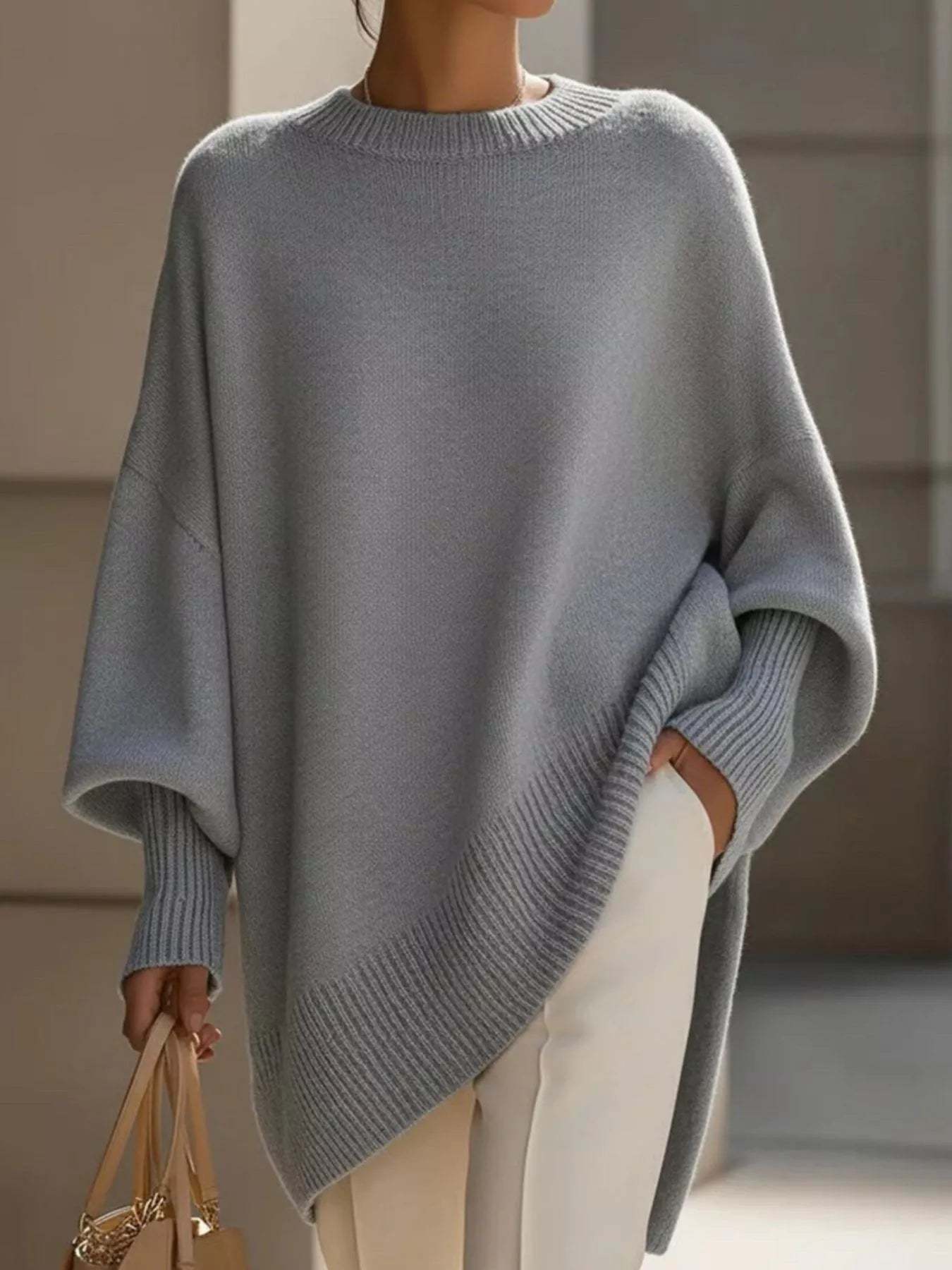 Elegant minimalist style loose knitted cape top