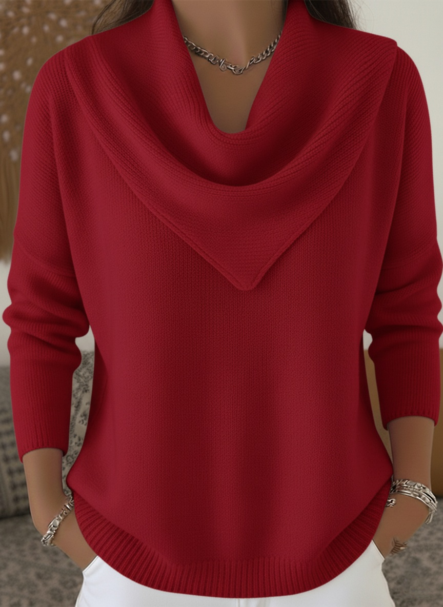 Elegant Retro Soft Triangle Neck Solid Color Sweater Top