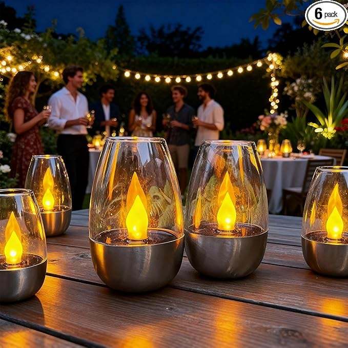 6 Pack Solar Power Tea Lights Outdoor Flameless Flicker with Dusk to Dawn Sensor