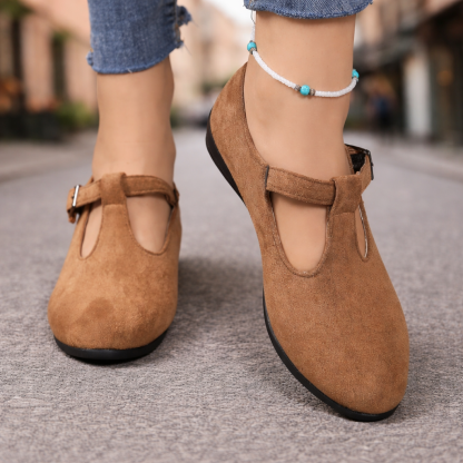 Women’s Casual Vintage Pointed-Toe Wedge Loafer with Buckle Strap