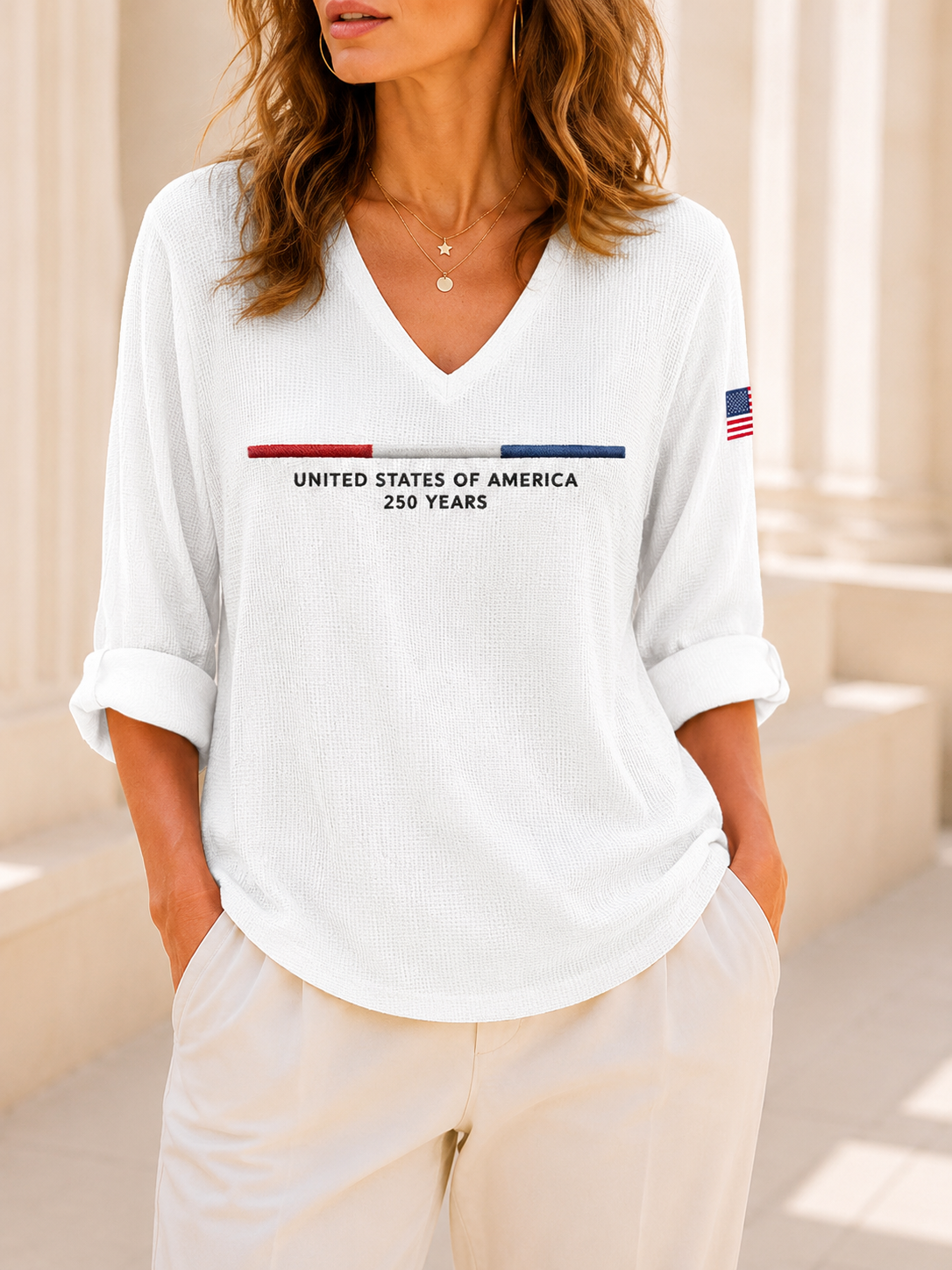 Women's United States 250TH Anniversary Print Waffle Long Sleeve T-Shirt