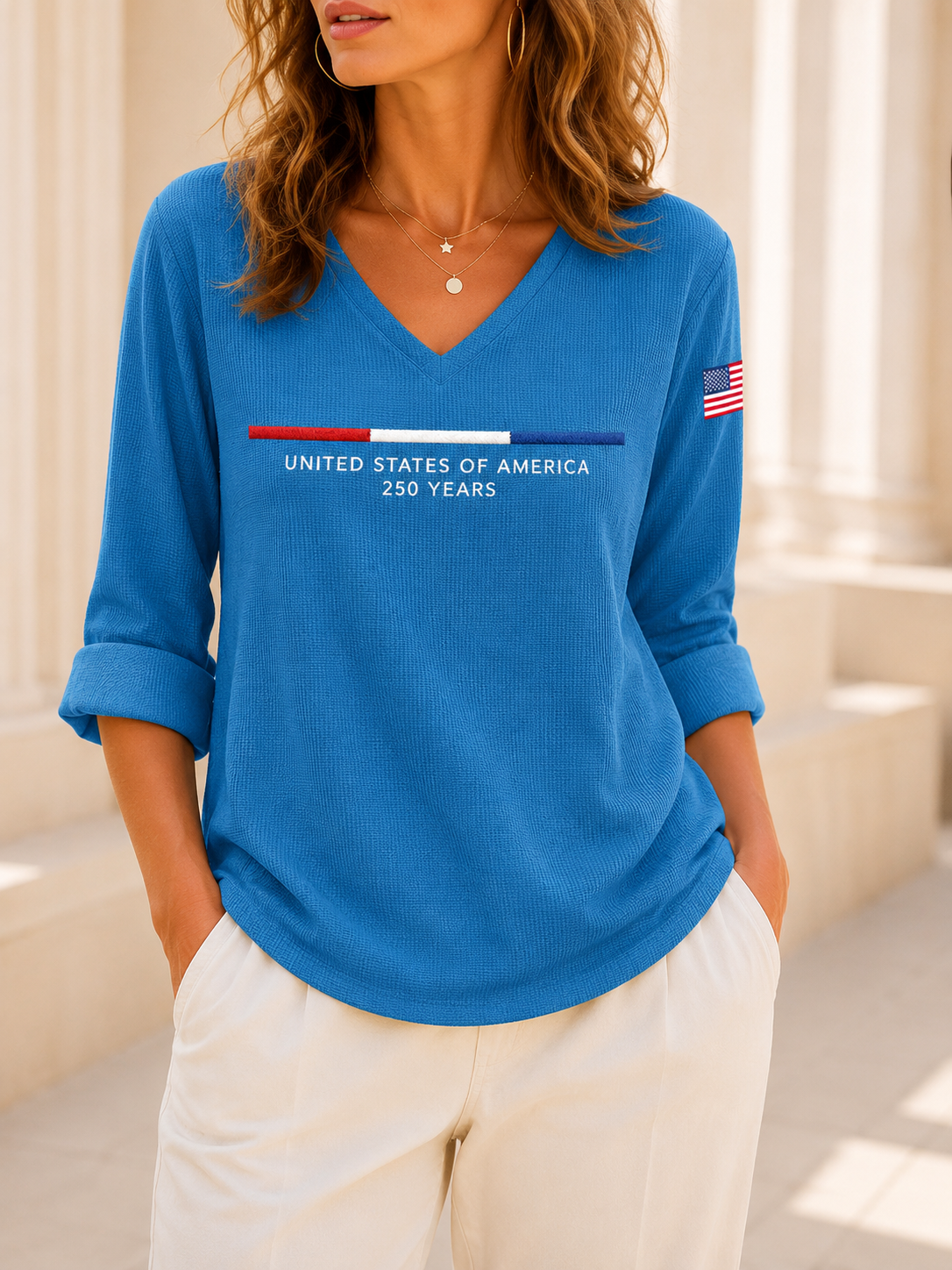 Women's United States 250TH Anniversary Print Waffle Long Sleeve T-Shirt