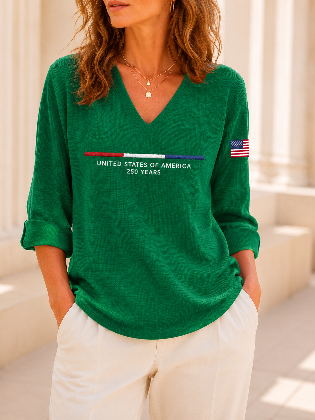 Women's United States 250TH Anniversary Print Waffle Long Sleeve T-Shirt