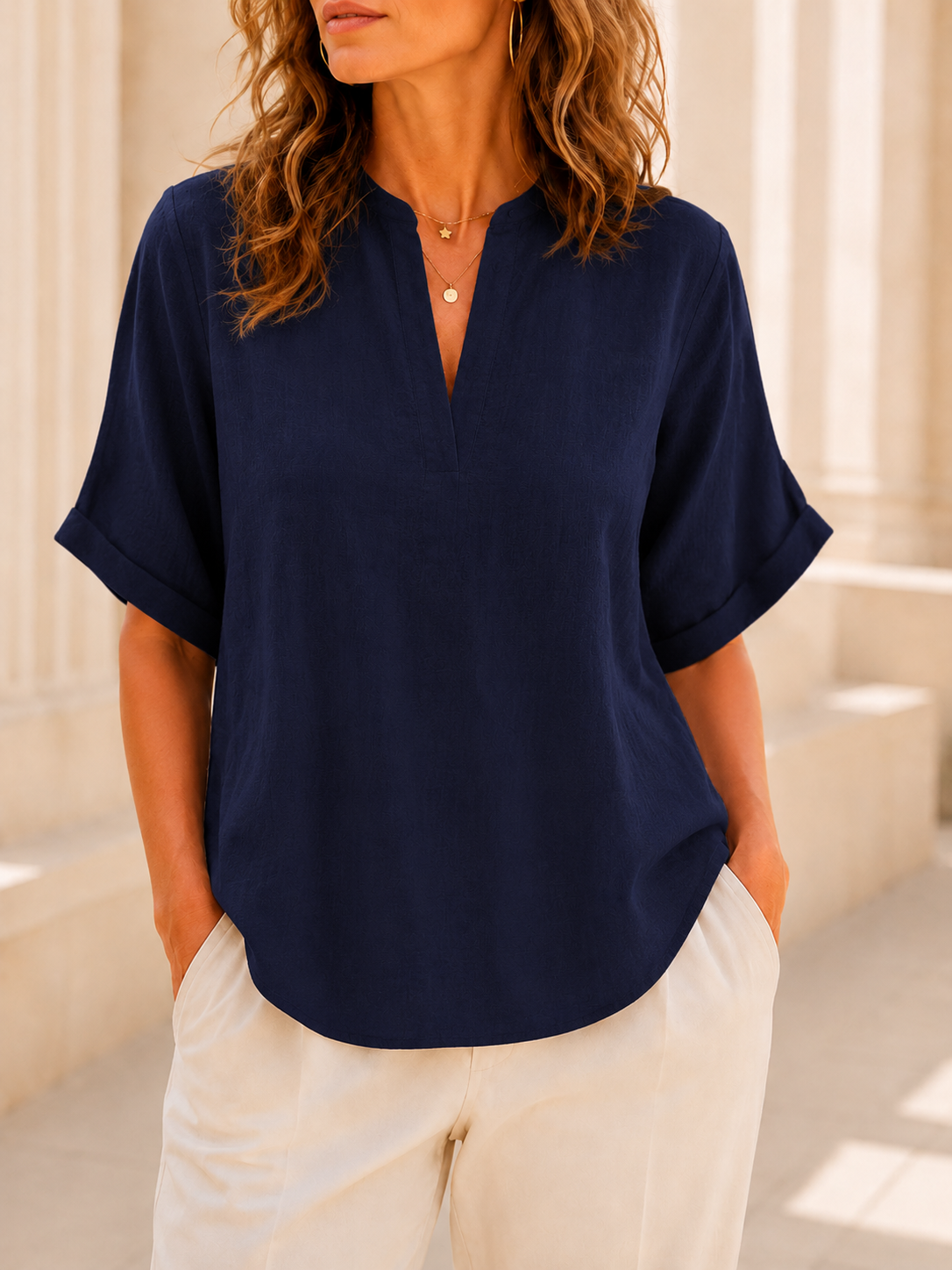 Women's Plain Short Sleeve Blouse, Casual Solid Color Top for Daily Wear, Ladies Clothes for All Seasons
