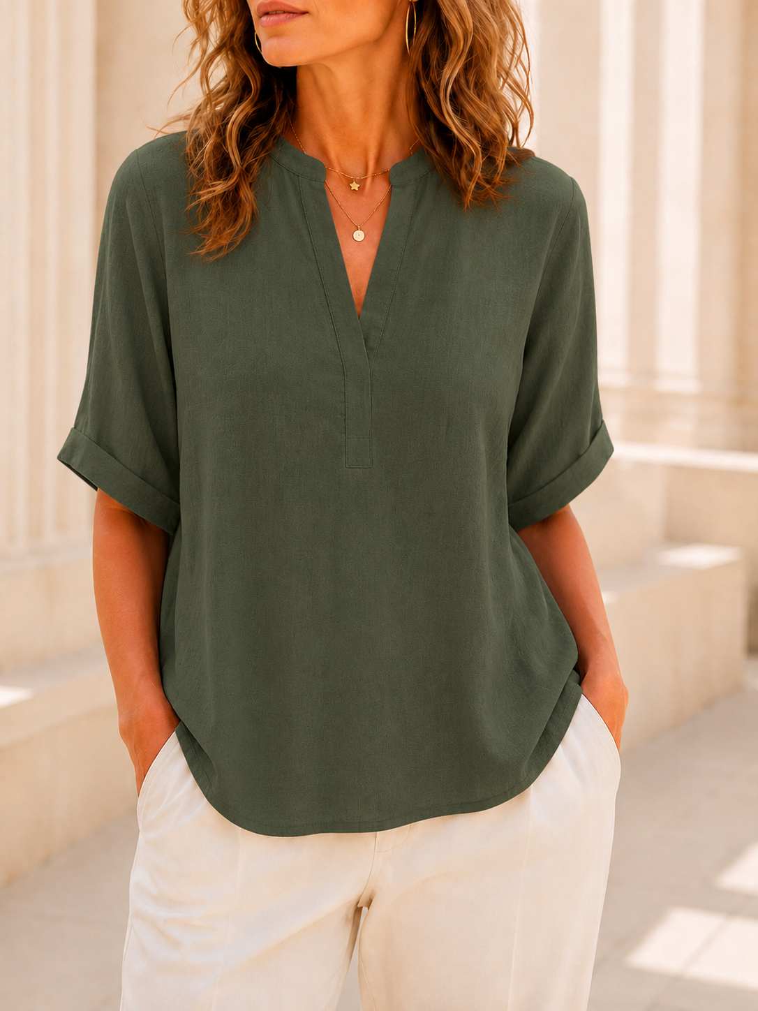Women's Plain Short Sleeve Blouse, Casual Solid Color Top for Daily Wear, Ladies Clothes for All Seasons