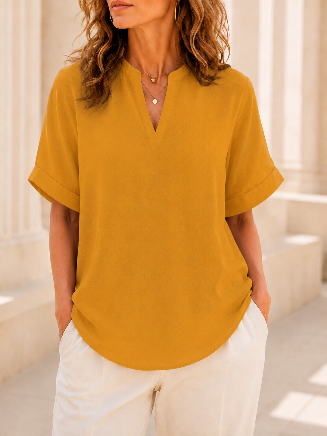 Women's Plain Short Sleeve Blouse, Casual Solid Color Top for Daily Wear, Ladies Clothes for All Seasons