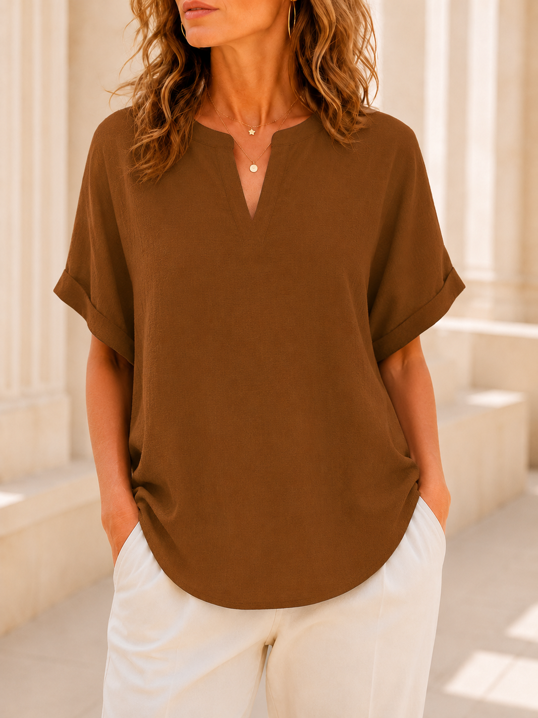 Women's Plain Short Sleeve Blouse, Casual Solid Color Top for Daily Wear, Ladies Clothes for All Seasons
