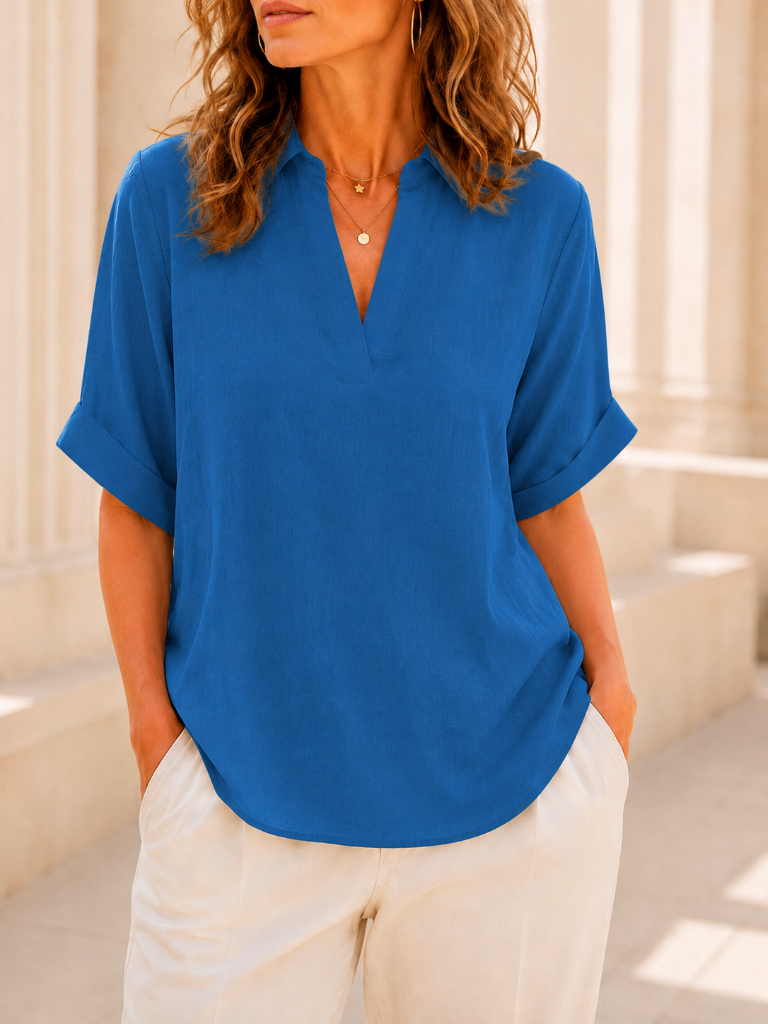 Women's Plain Short Sleeve Blouse, Casual Solid Color Top for Daily Wear, Ladies Clothes for All Seasons
