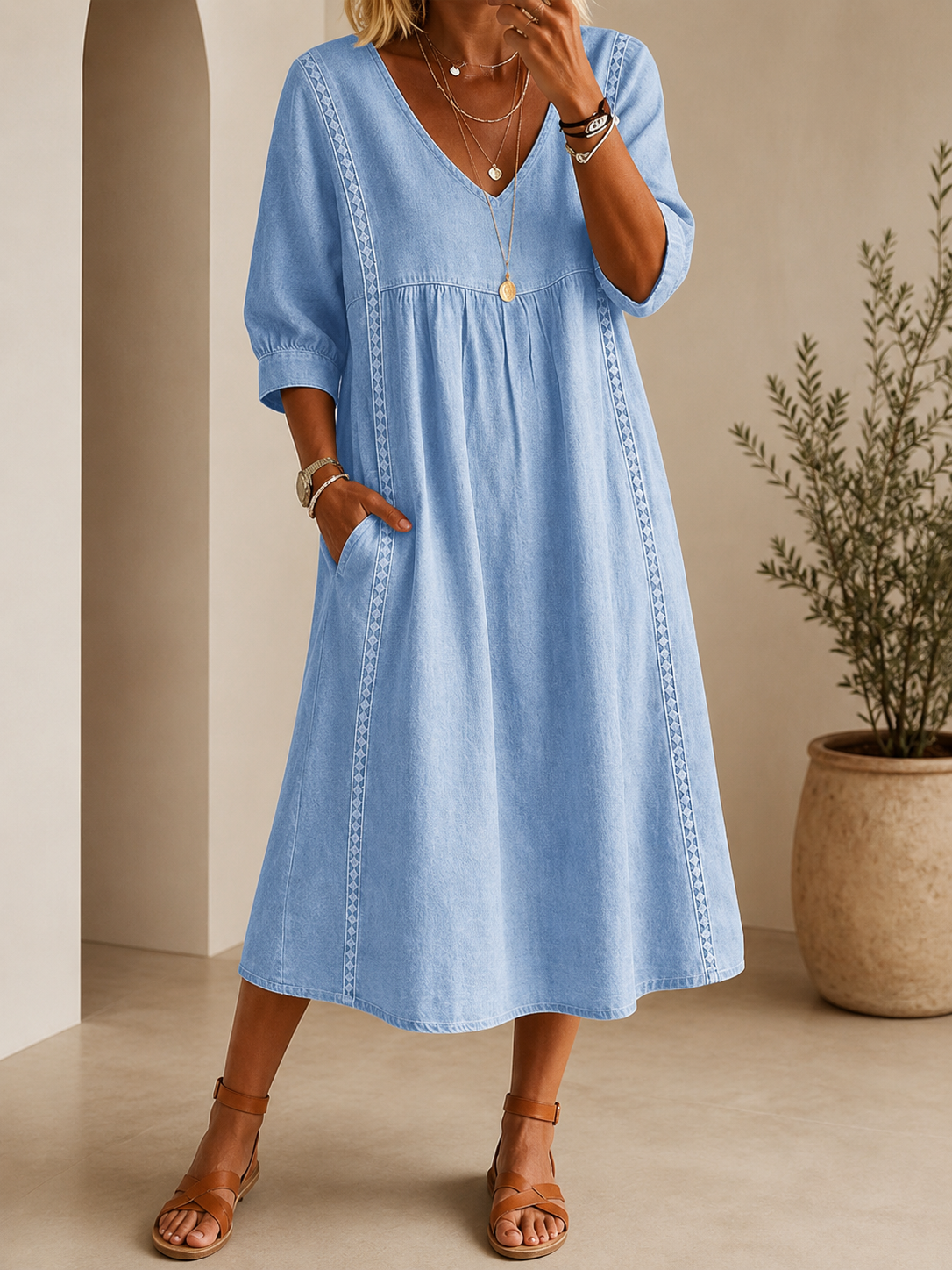 Vintage Art Patchwork Cotton And Linen Long Dress