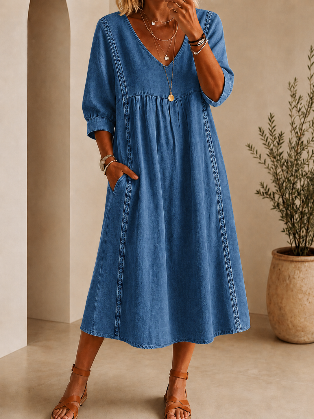 Vintage Art Patchwork Cotton And Linen Long Dress