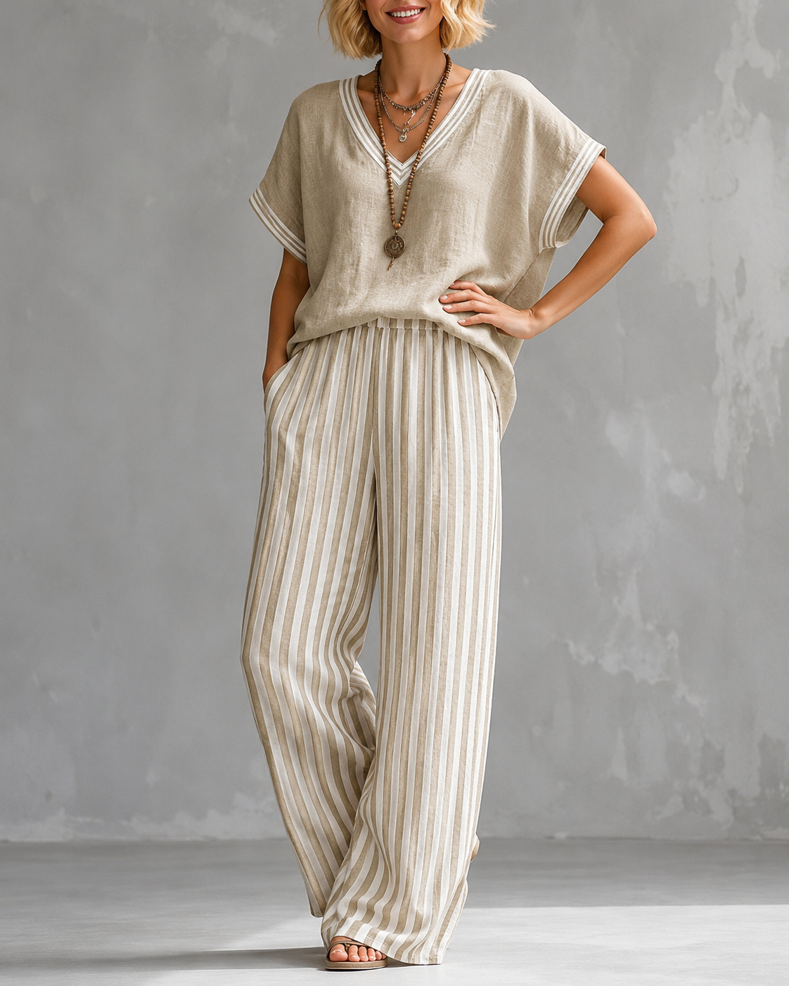 Cozy Loose-fit Striped Cotton-linen Two-piece Set ✨Plus Size Friendly S-4XL