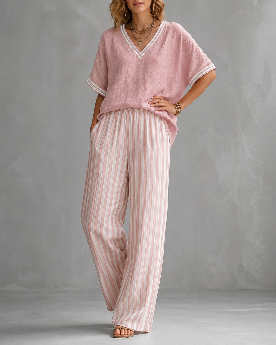 Cozy Loose-fit Striped Cotton-linen Two-piece Set ✨Plus Size Friendly S-4XL