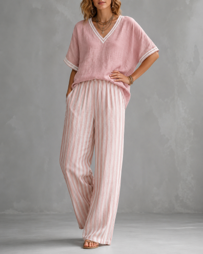 Cozy Loose-fit Striped Cotton-linen Two-piece Set ✨Plus Size Friendly S-4XL
