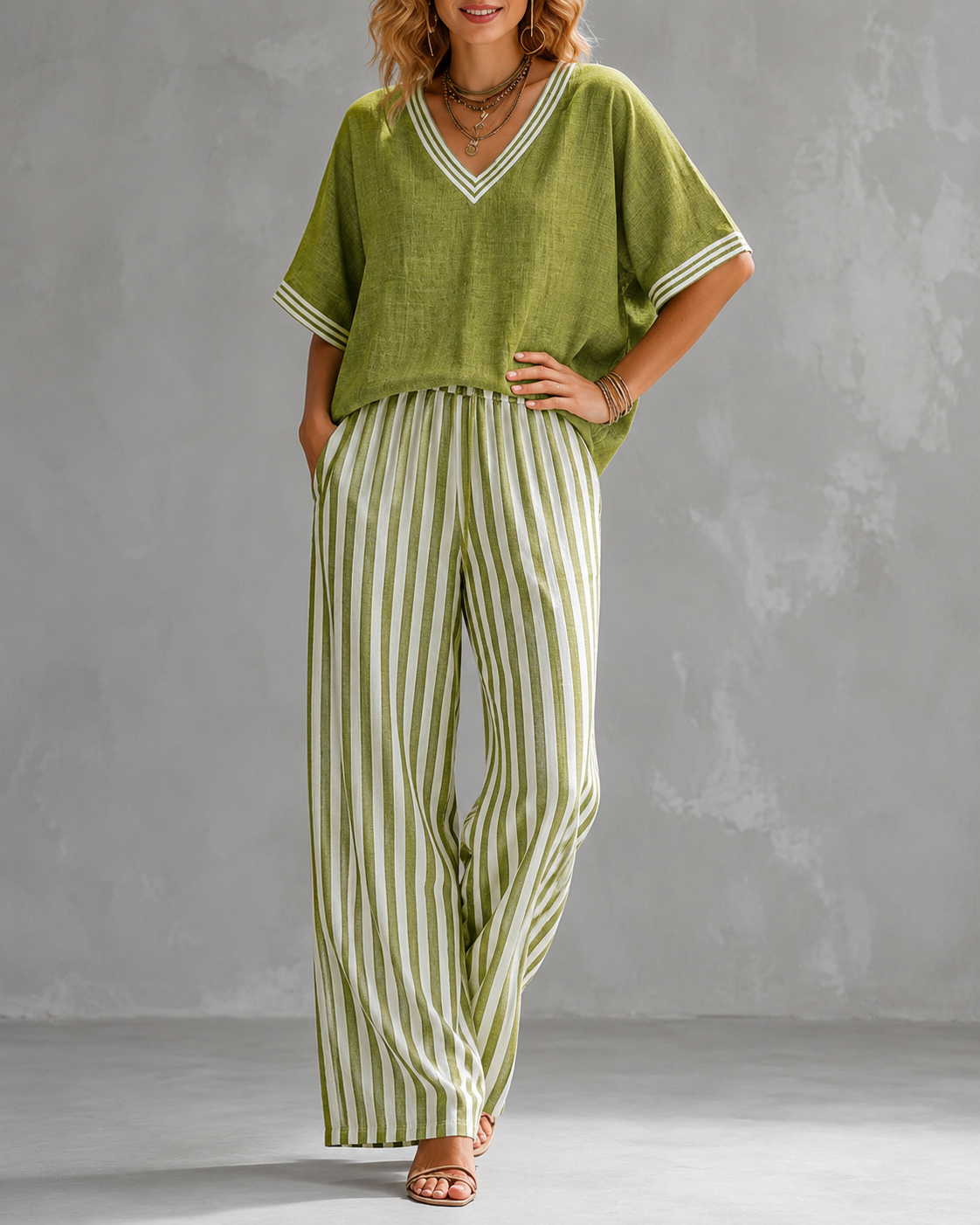 Cozy Loose-fit Striped Cotton-linen Two-piece Set ✨Plus Size Friendly S-4XL