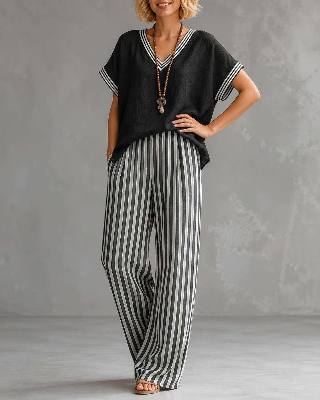 Cozy Loose-fit Striped Cotton-linen Two-piece Set ✨Plus Size Friendly S-4XL