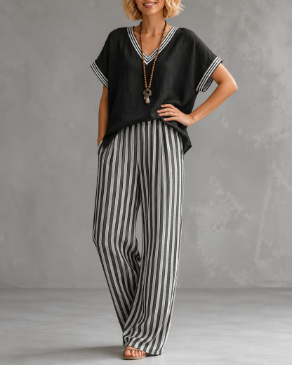 Cozy Loose-fit Striped Cotton-linen Two-piece Set ✨Plus Size Friendly S-4XL