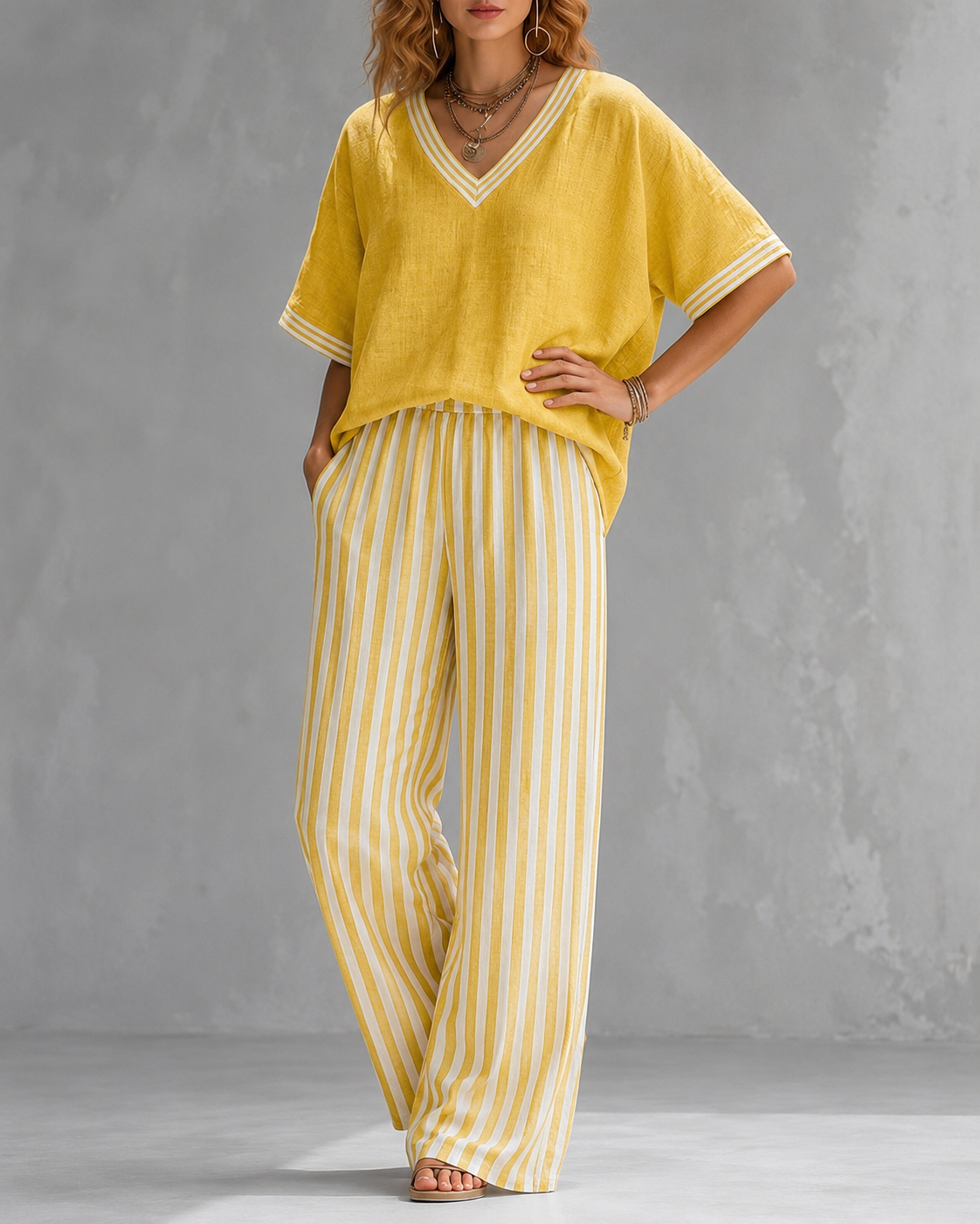 Cozy Loose-fit Striped Cotton-linen Two-piece Set ✨Plus Size Friendly S-4XL