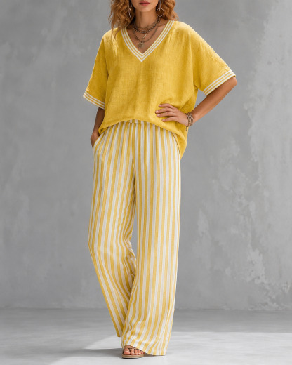 Cozy Loose-fit Striped Cotton-linen Two-piece Set ✨Plus Size Friendly S-4XL