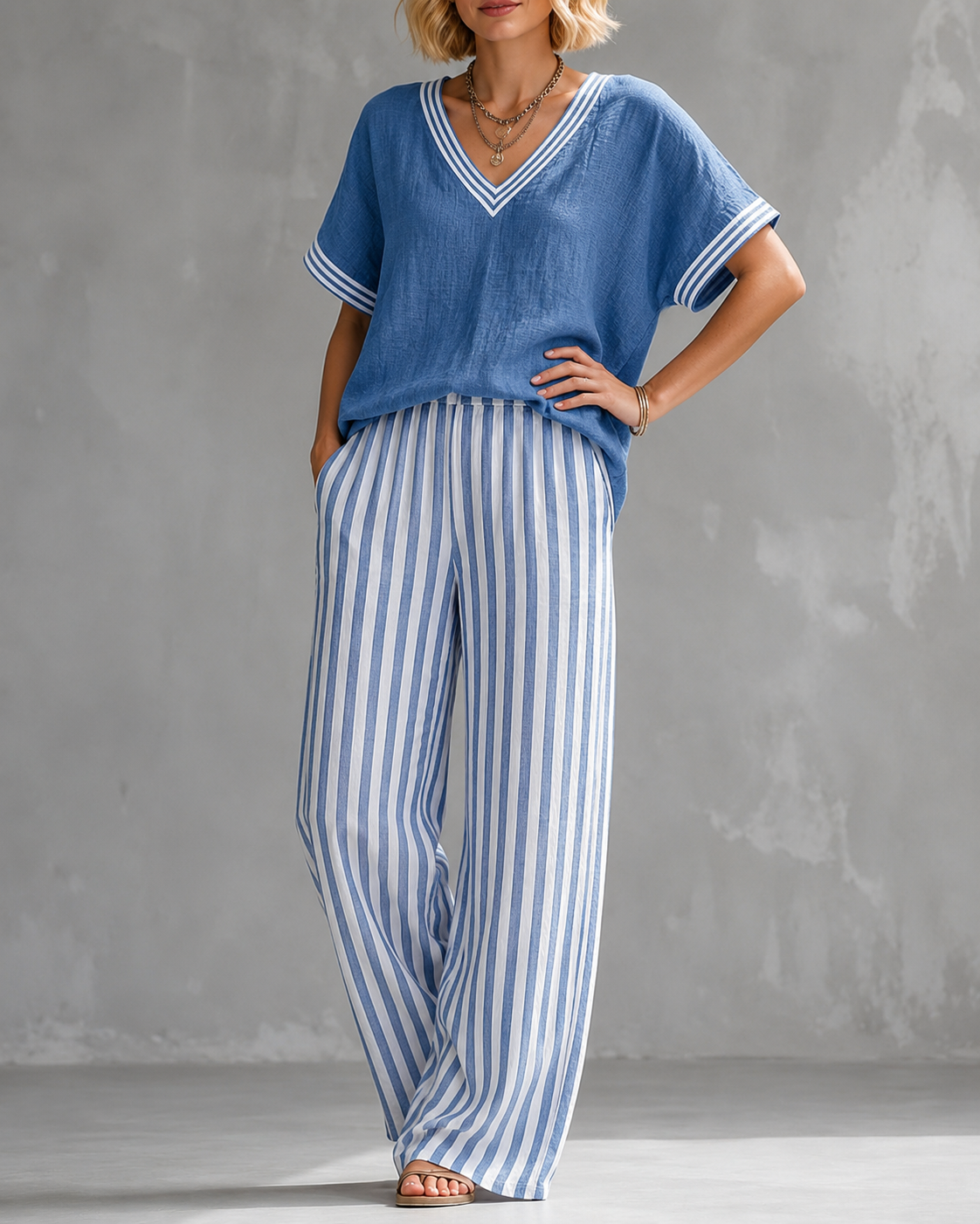 Cozy Loose-fit Striped Cotton-linen Two-piece Set ✨Plus Size Friendly S-4XL