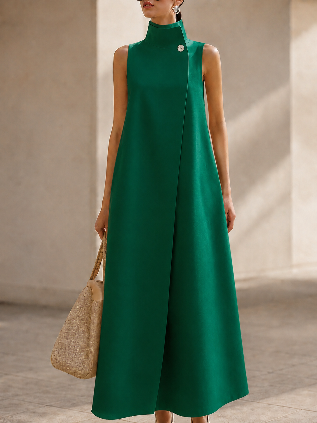 Women’s Sleeveless High Neck A Line Maxi Dress