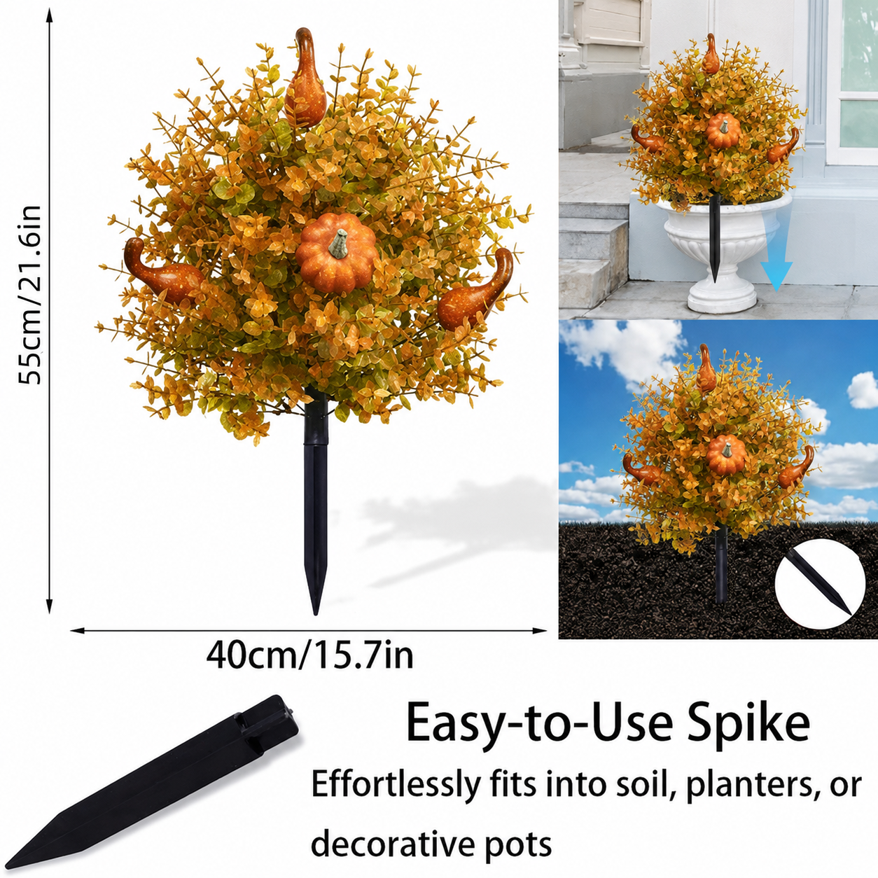 Fall Harvest Artificial Garden Stake with Pumpkin & Gourd Accents