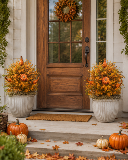 Fall Harvest Artificial Garden Stake with Pumpkin & Gourd Accents