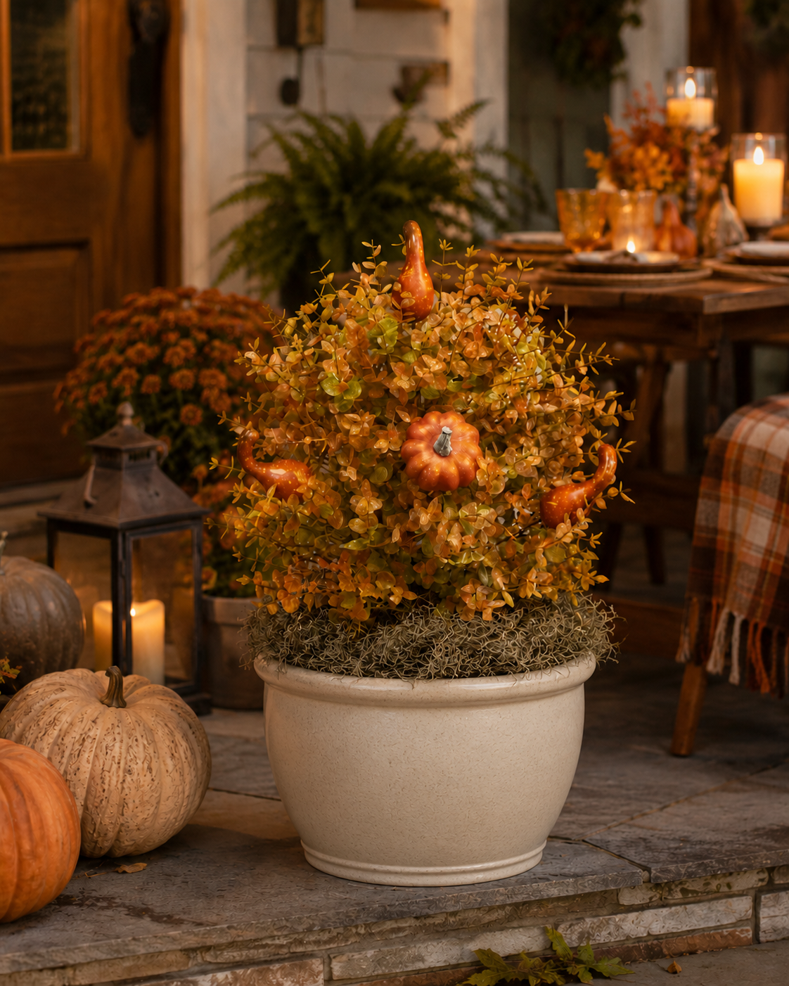 Fall Harvest Artificial Garden Stake with Pumpkin & Gourd Accents