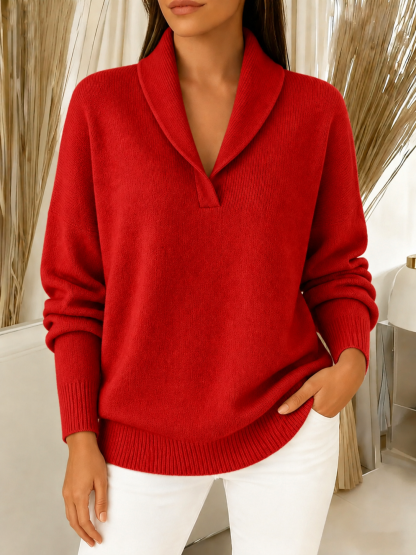 Women’s Elegant Shawl Collar V-Neck Knit Sweater