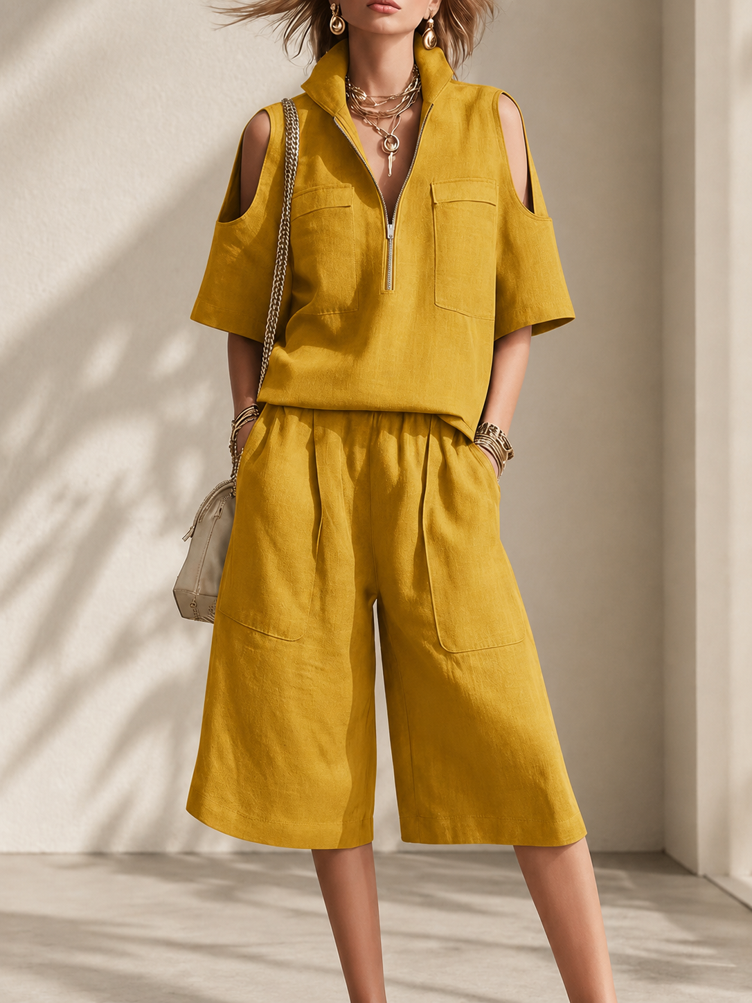 [Copy]Women’s Linen Cotton Cami Top and Open-Front Cover-Up Set