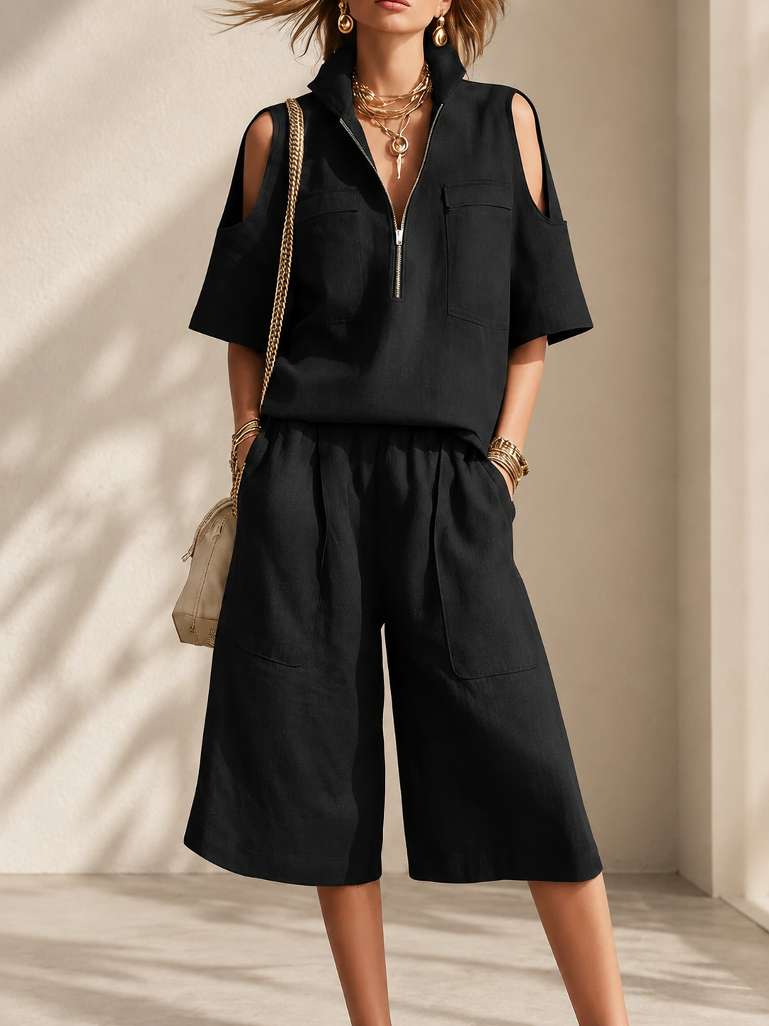 [Copy]Women’s Linen Cotton Cami Top and Open-Front Cover-Up Set