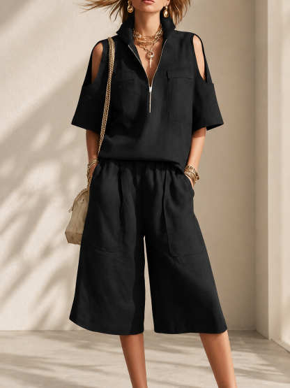 [Copy]Women’s Linen Cotton Cami Top and Open-Front Cover-Up Set
