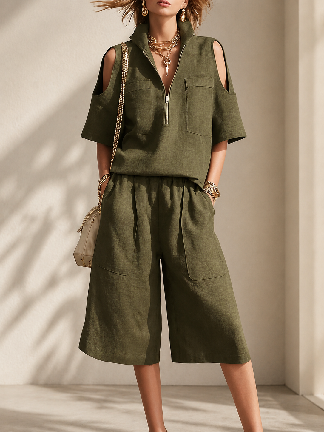 [Copy]Women’s Linen Cotton Cami Top and Open-Front Cover-Up Set