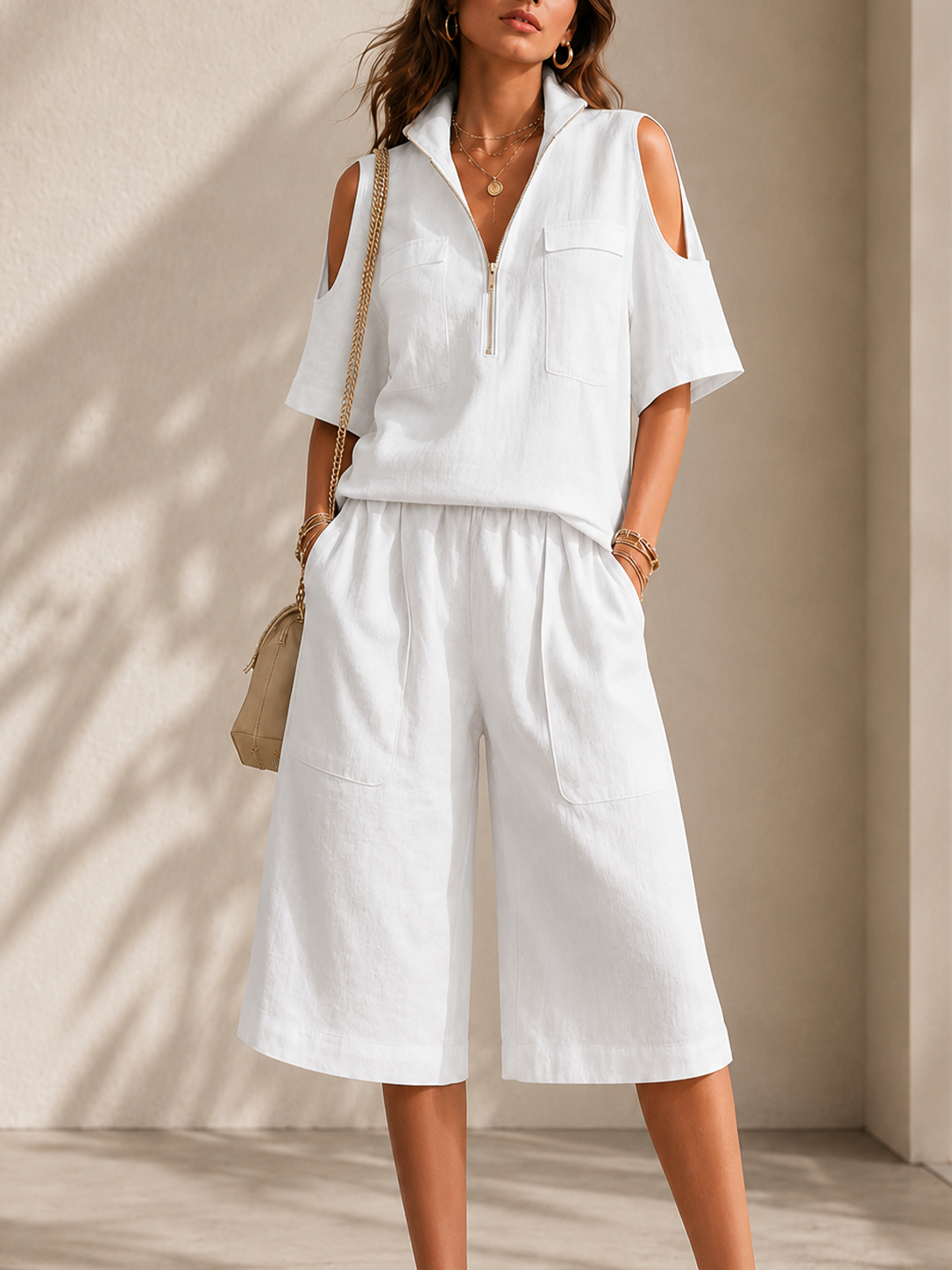 [Copy]Women’s Linen Cotton Cami Top and Open-Front Cover-Up Set
