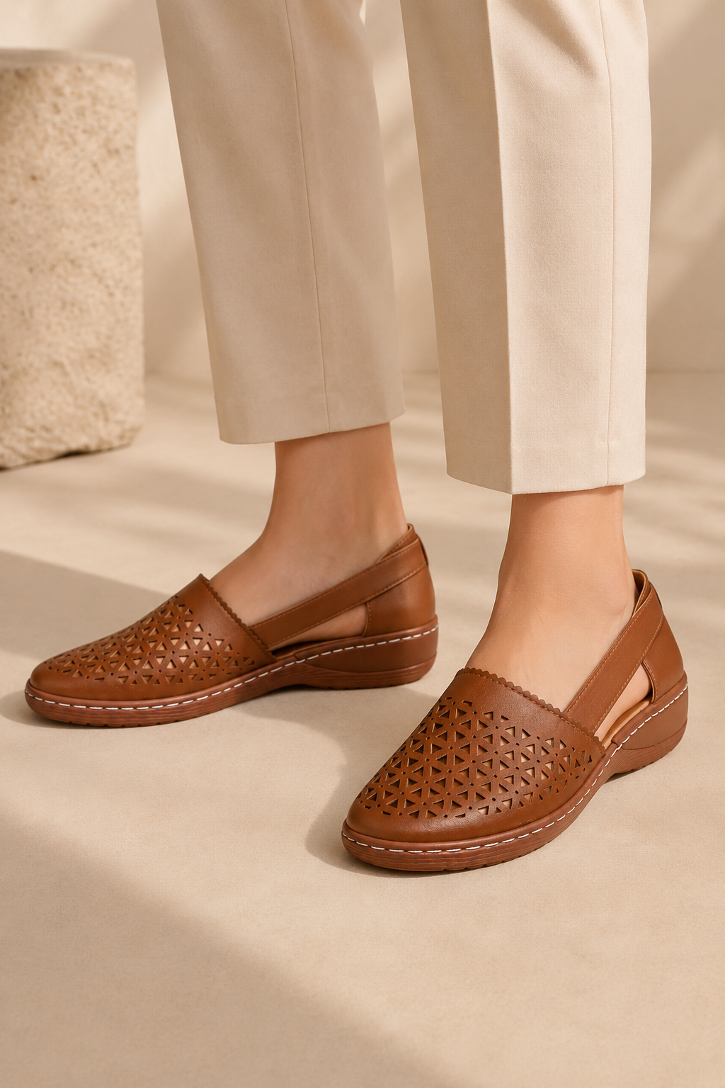 Women’s Breathable Cutout Comfort Shoes – Lightweight Low-Wedge Slip-Ons