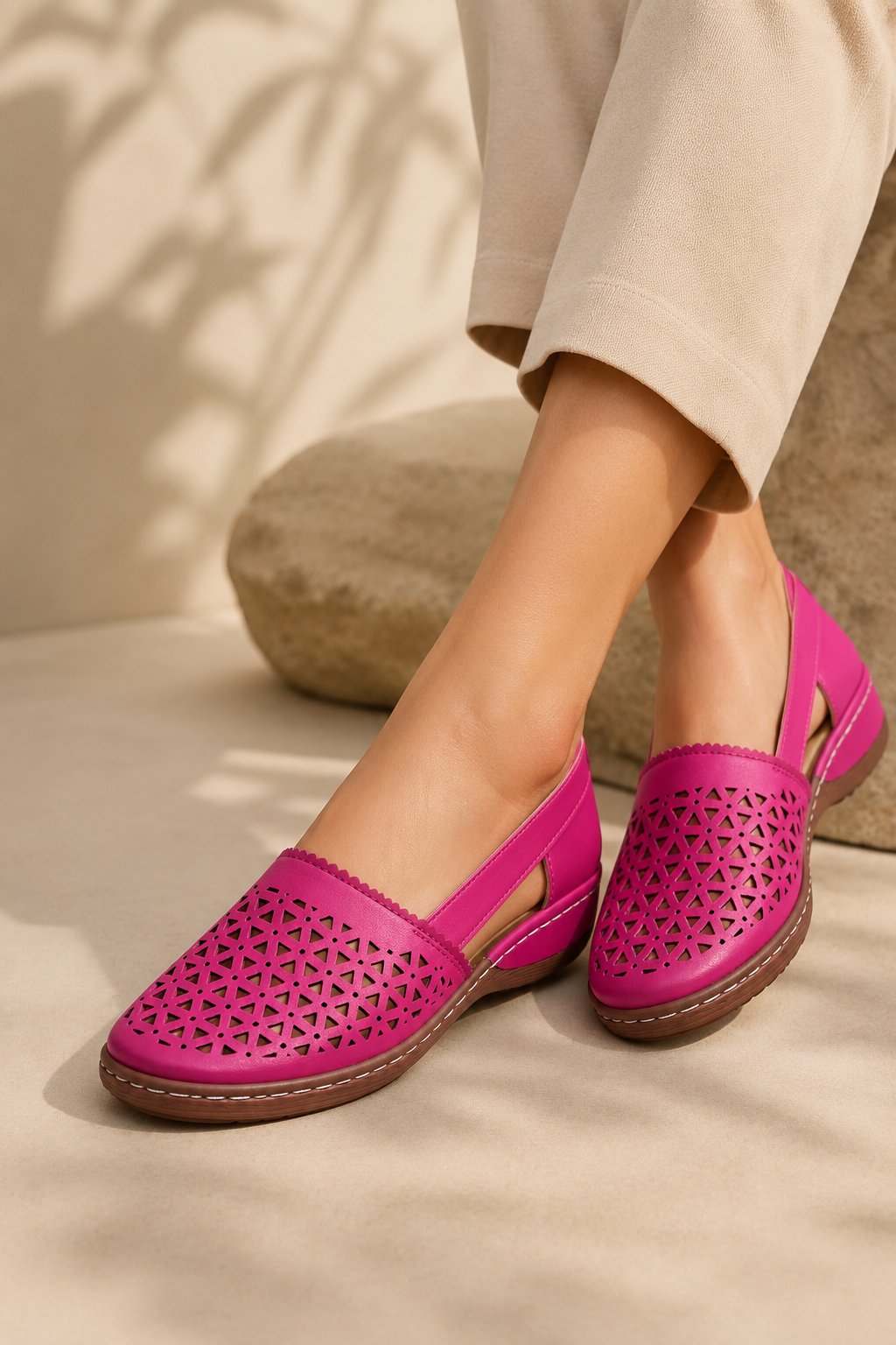 Women’s Breathable Cutout Comfort Shoes – Lightweight Low-Wedge Slip-Ons