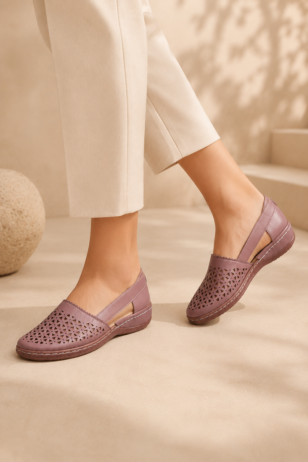Women’s Breathable Cutout Comfort Shoes – Lightweight Low-Wedge Slip-Ons