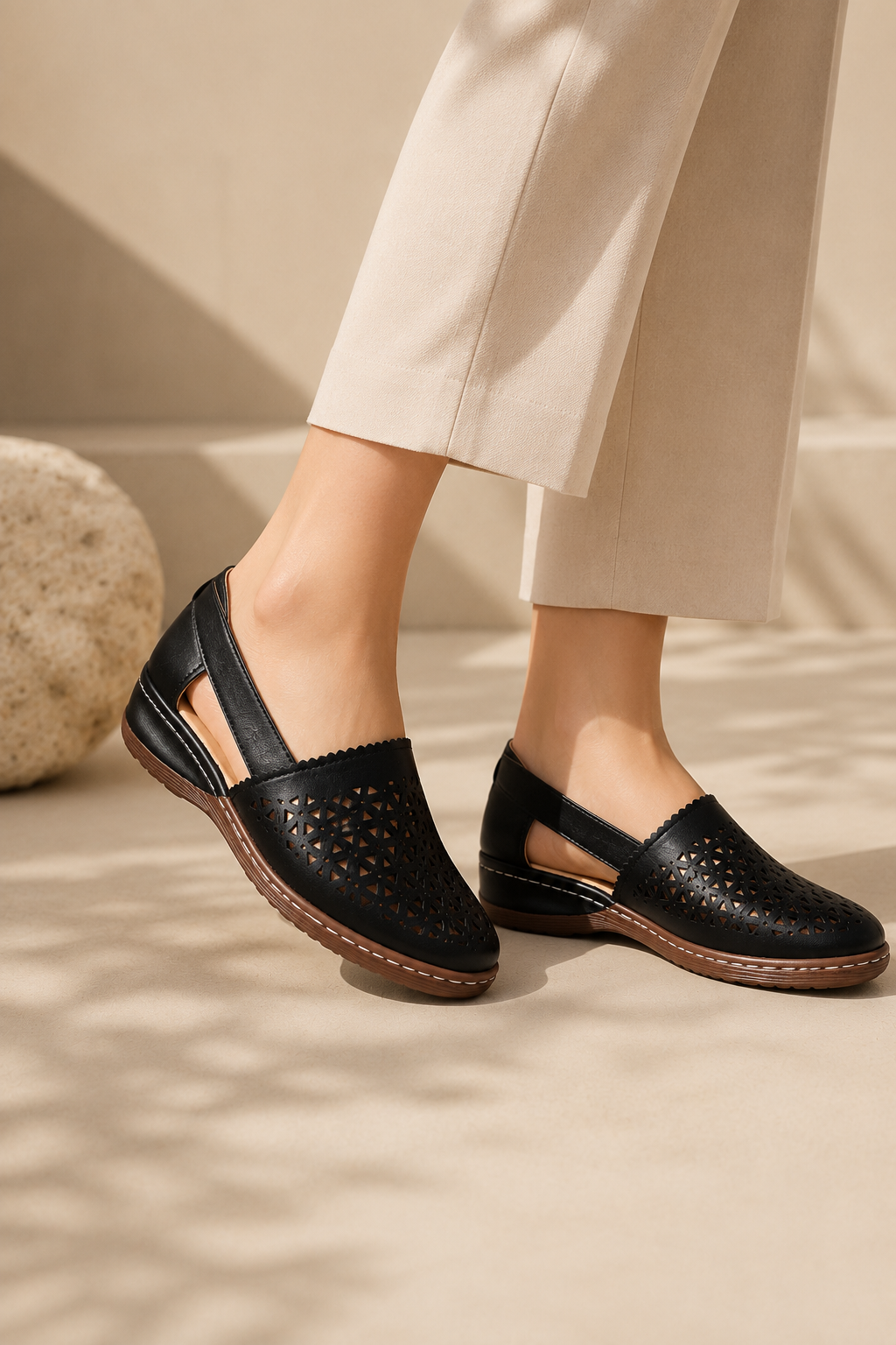 Women’s Breathable Cutout Comfort Shoes – Lightweight Low-Wedge Slip-Ons