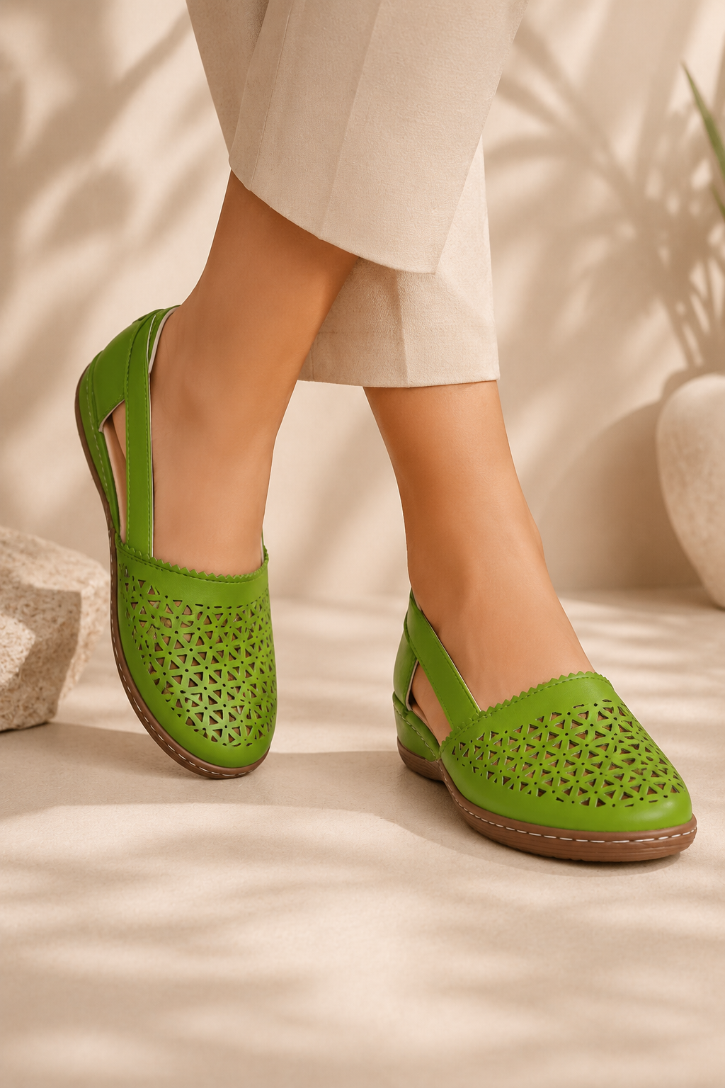 Women’s Breathable Cutout Comfort Shoes – Lightweight Low-Wedge Slip-Ons
