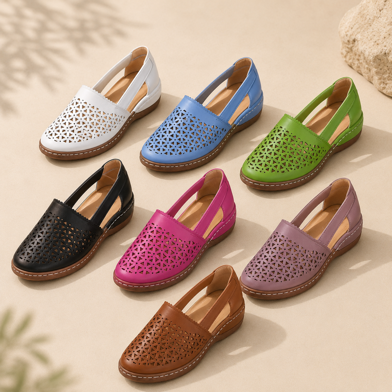 Seven colors of women's breathable cutout comfort shoes