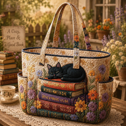 Sleeping Books Quilted Tote Bag GFTOHD7902