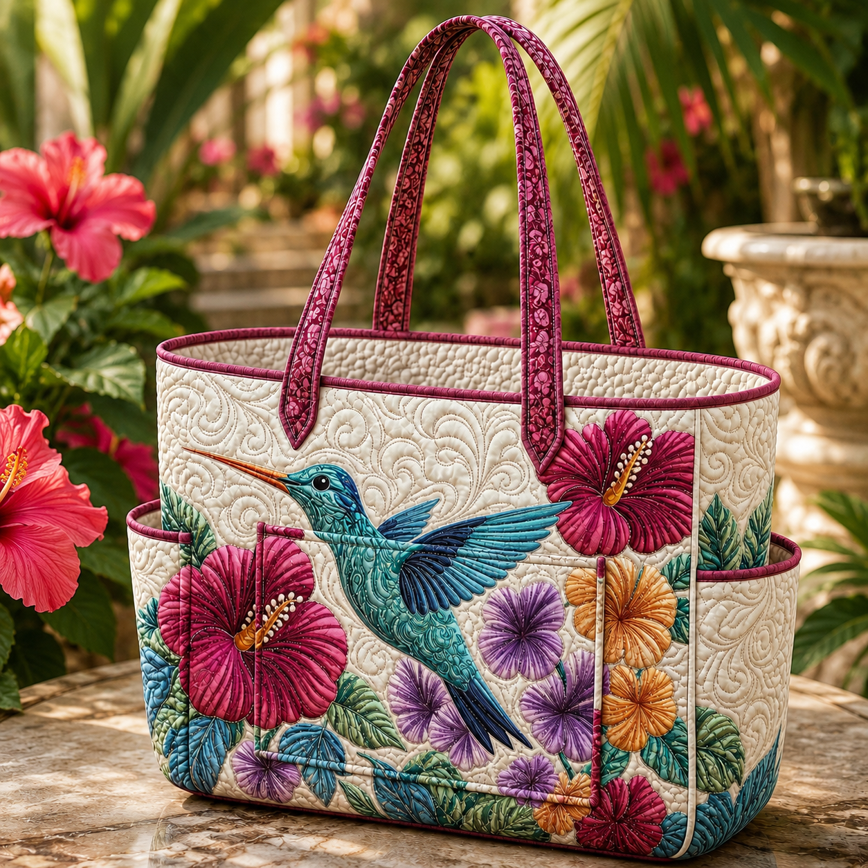 Elegance Hummingbird Quilted Tote Bag TP18