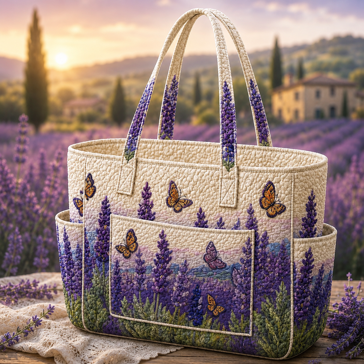 Lavender Flight Multiple Pockets Quilted Tote Bag TP23
