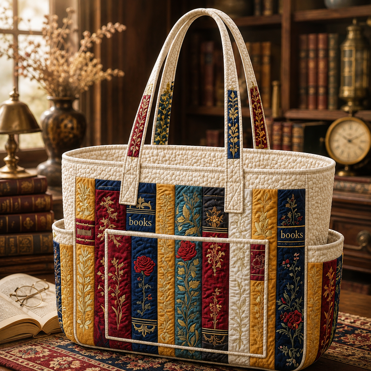 Books Multiple Pockets Quilted Tote Bag TP31