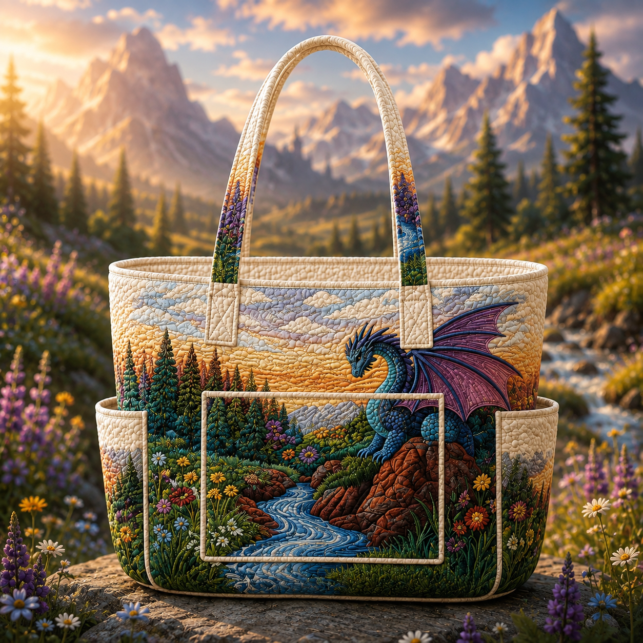 Mystic Dragon Multiple Pockets Quilted Tote Bag TP29