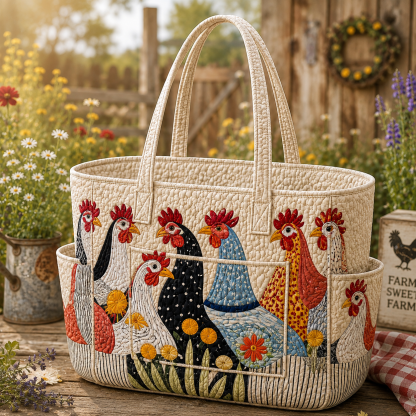 Meadow Chicken Multiple Pockets Quilted Tote Bag TP28