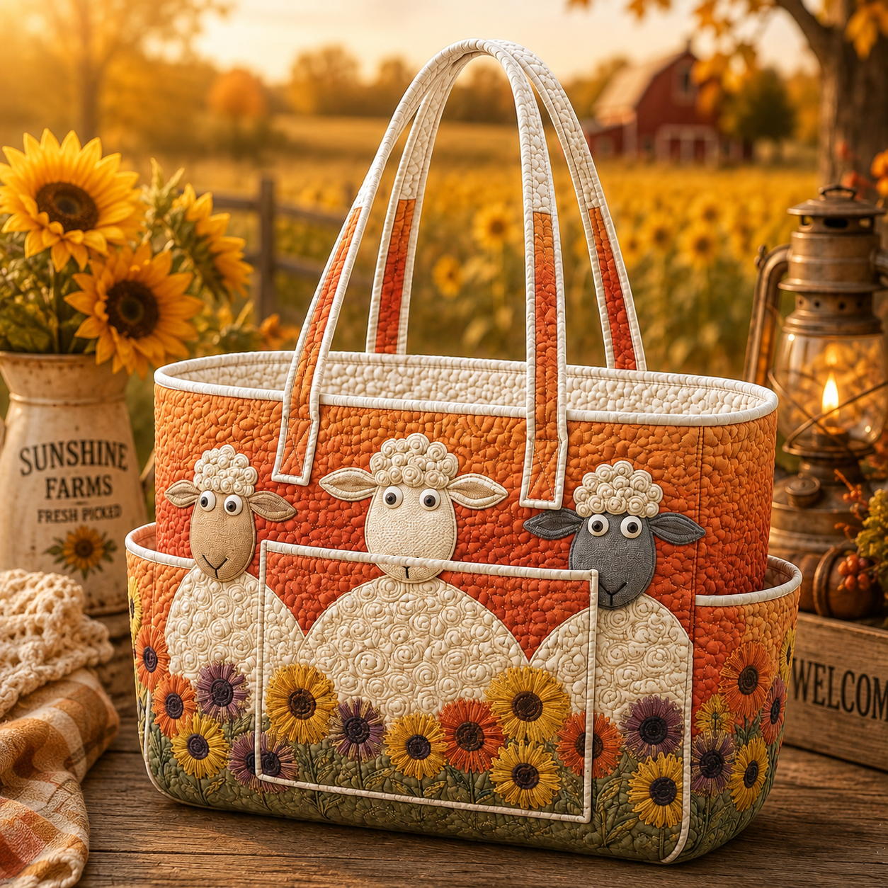 Woolly Whimsy Multiple Pockets Quilted Tote Bag TP73