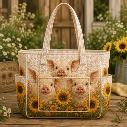 Happy Piggies Multiple Pockets Quilted Tote Bag TP37