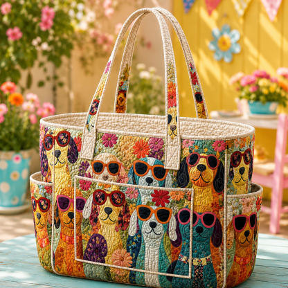 Happy Dogs Multiple Pockets Quilted Tote Bag TP51