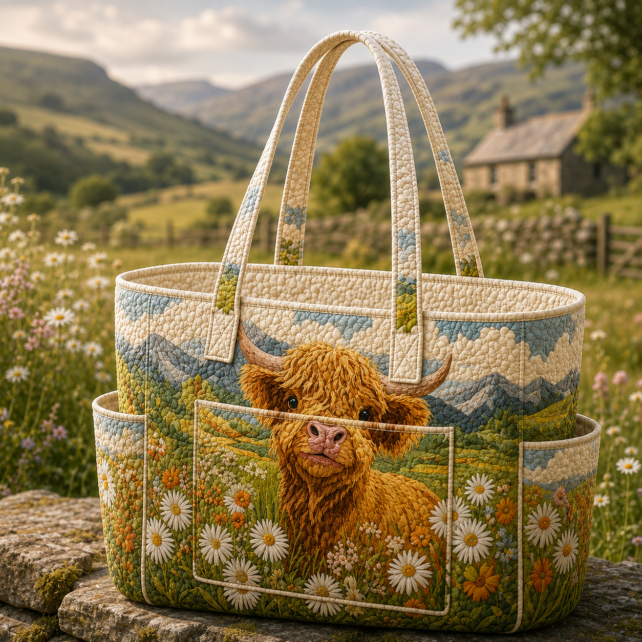 Bloom Highland Multiple Pockets Quilted Tote Bag TP52