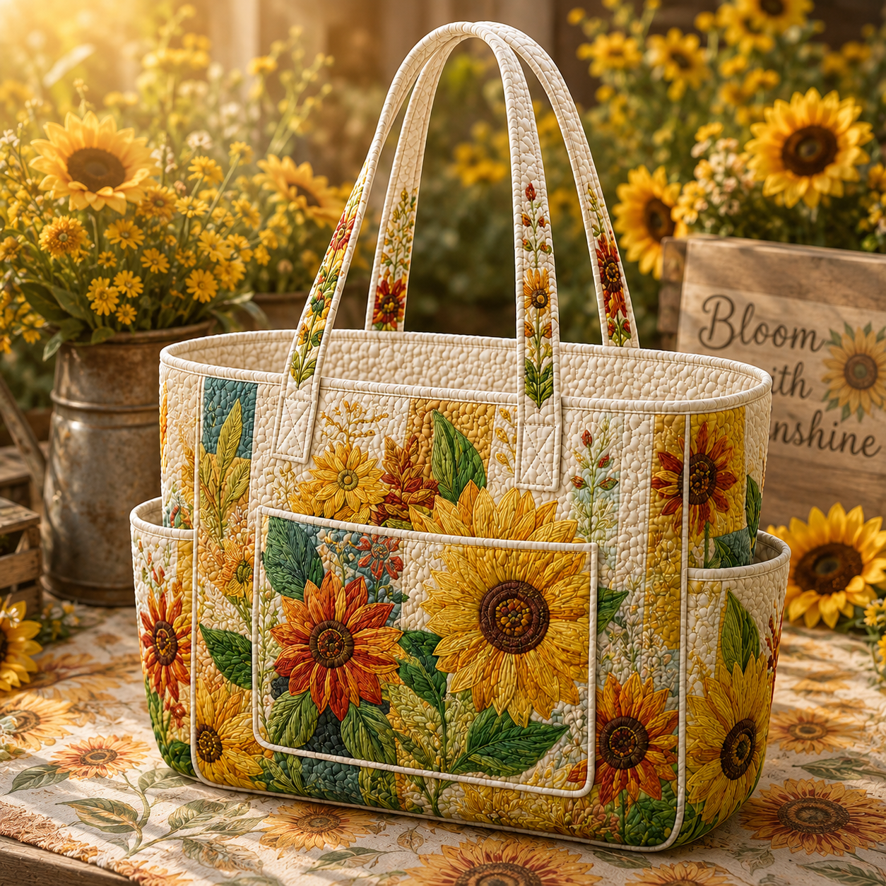 Sunflower Dream Multiple Pockets Quilted Tote Bag TP54